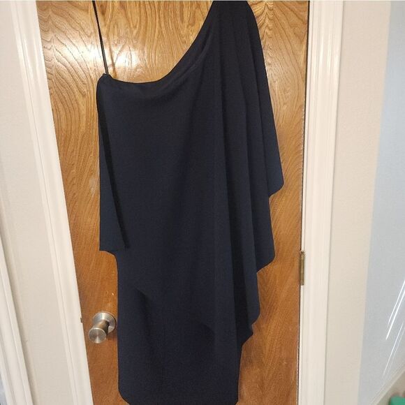 Xscape One Shoulder Draped Dress Size 12 NWOT Dark Blue - Picture 8 of 8